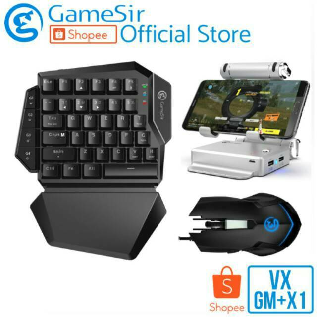 Paket GameSir VX + X1 + GM190 - Keyboard Single/One Hand & BattleDock & Mouse Gaming - New Keyboard
