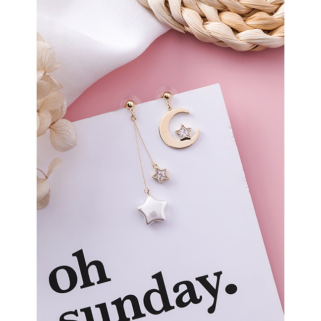 LRC Anting Tusuk Fashion Asymmetrical 925 Silver Needle Pearl Shell Earrings F56847