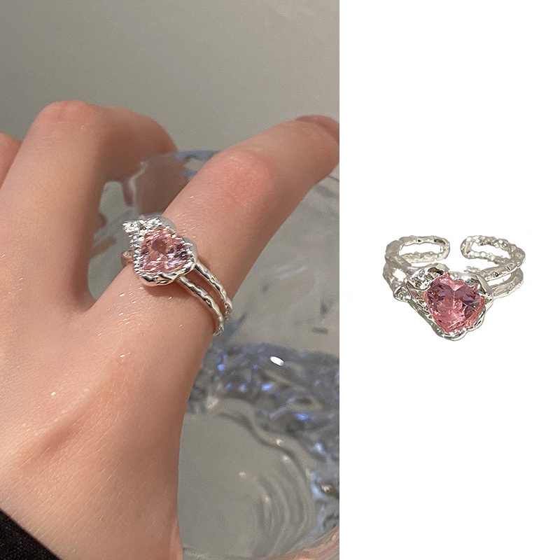 [COD] Cincin Perak Wanita Elegan Dapat Disesuaikan Merah Muda Kristal Rings Aksesoris Fashion Perhiasan Hadiah