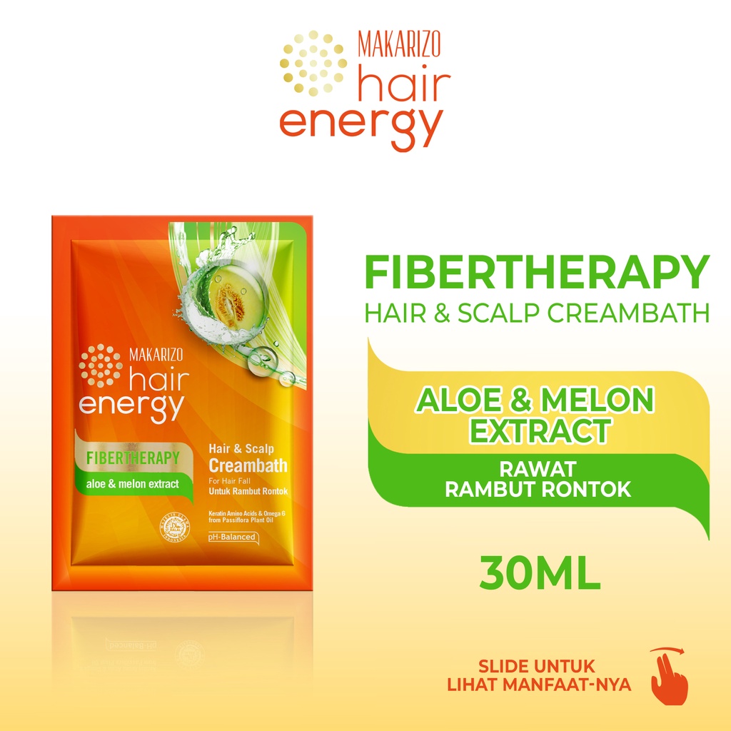 Makarizo Hair Energy Fibertherapy Hair & Scalp Creambath Aloe & Melon 30 mL / Perawatan Rambut Rontok