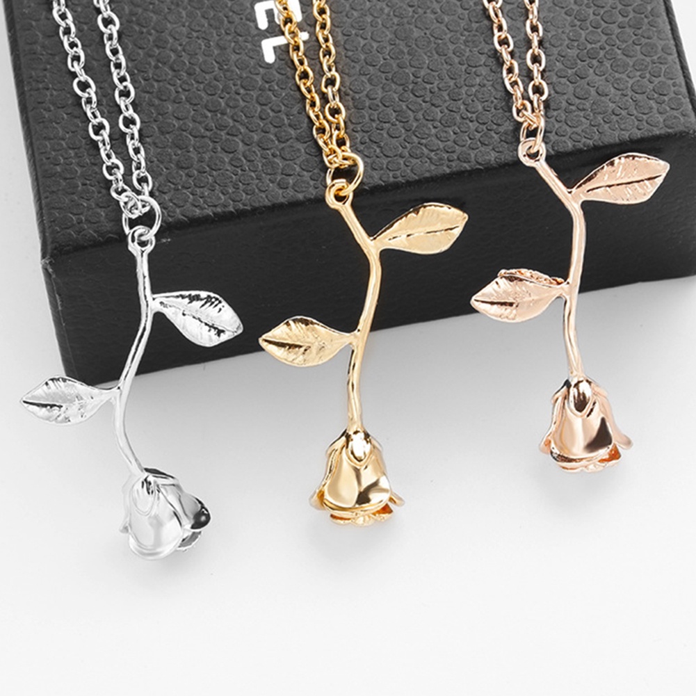 Hu Hu Hu Hu Hu Alat Bantu Pasang Kacamata♡ Kalung Rantai Panjang Dengan Liontin Daun Mawar Bahan Alloy Untuk Wanita