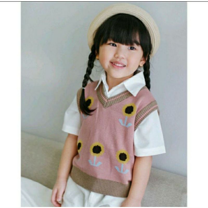 Vest Rajut Anak Bunga Matahari Little Girl / vest anak motif bunga matahari perempuan style korean