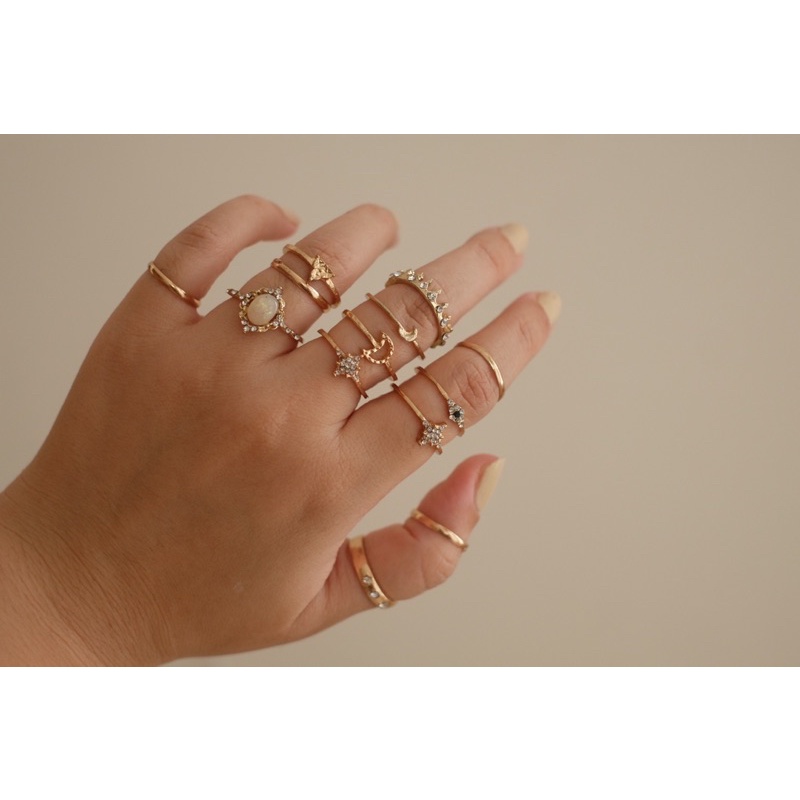 Ark.co - Makenna set ring (moon ; sun) cincin tumpuk stack etnik boho