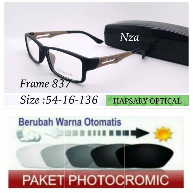 Frame Kacamata Pria Sporty 837 + Lensa Photocromic ( Lensa Otomatis Berubah Warna ) Kacamata Minus