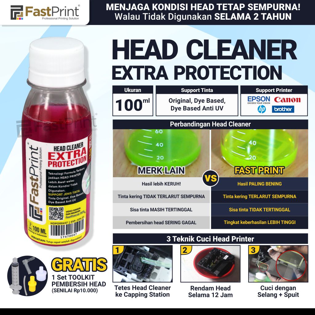 Head Cleaner Extra Protection 100ML Pembersih Head Printer Epson Canon HP Brother