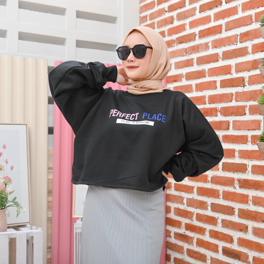 [CYC | COD] Outwear Perfect Place Oversize Sweater Crope Fleece Wanita Trendy Murah