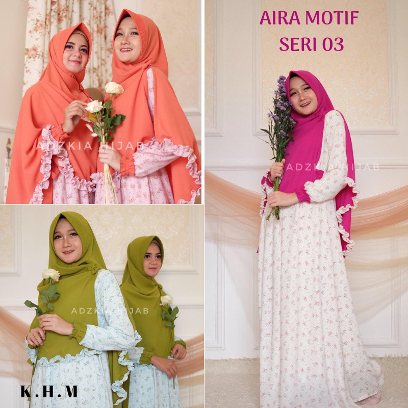Set Gamis Aira motif 3 By Adzkia /gamis cantik/gamis muslimah/gamis adzkia/ori adzkia
