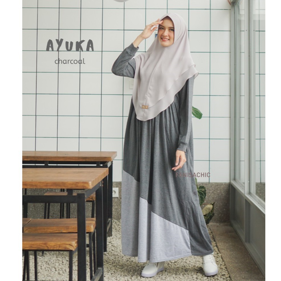 Gamis IBU MENYUSUI FANISACHIC Ayuka TANPA KERUDUNG Bahan Kaos - busui fanisa chic dress