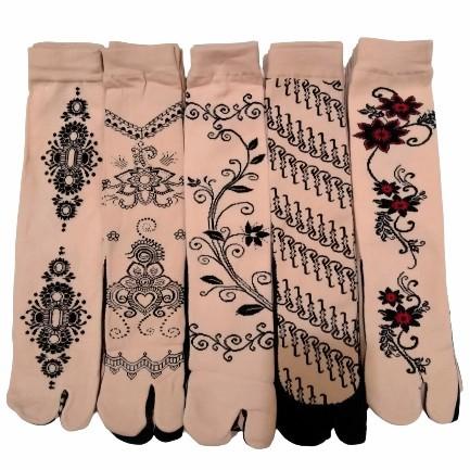 12 pasang kaos kaki muslimah jempol cream motif Henna