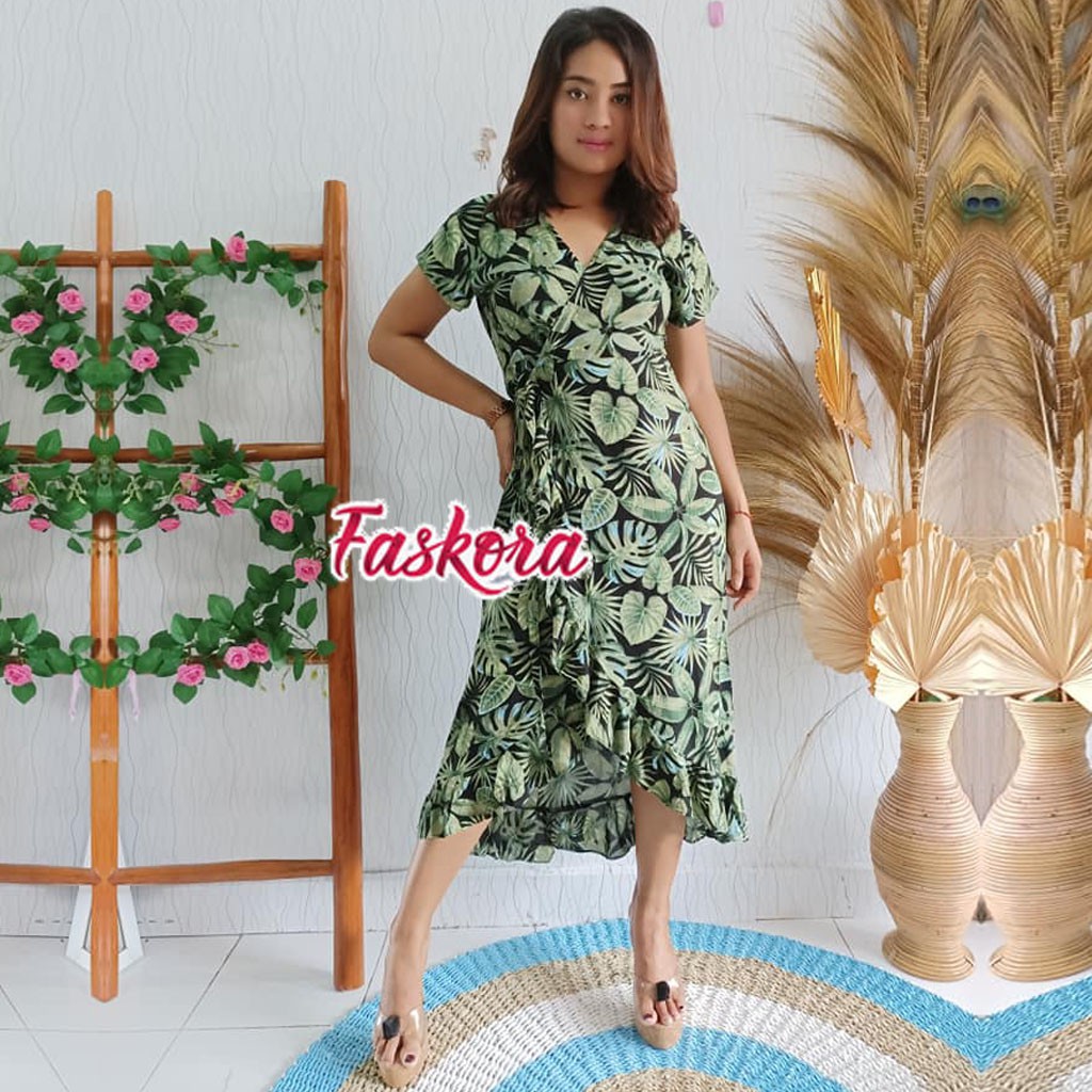 Dress Jumbo Ld 120 Party Dress / Dress Bali Panjang Jumbo / Dress Kimono Bali Murah Monstera