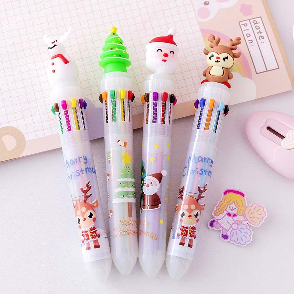 Ballpoint Natal Agustina Lucu 10warna Perlengkapan Menulis Handwriting Santa Claus Kantor Sekolah Pena Minyak