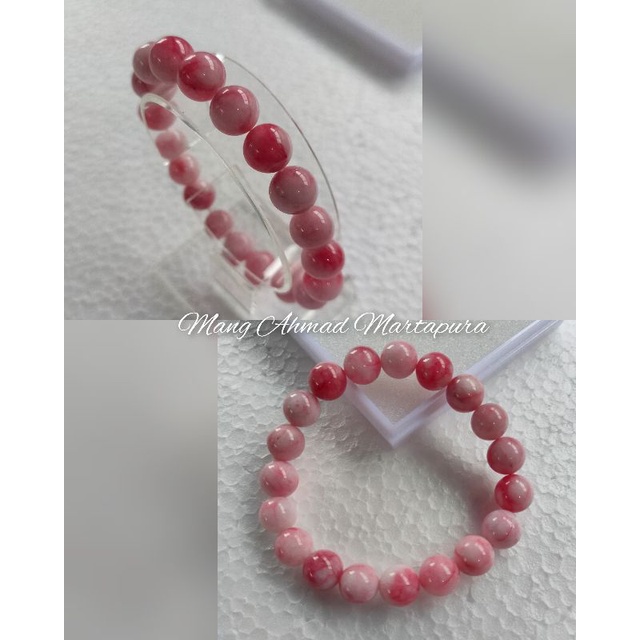 Grosir  Gelang batu akik agate corak merah putih 10mm