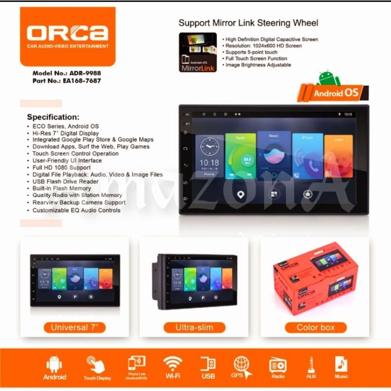 Head Unit Android Double Din Orca ADR-9988 ECO 7&quot;