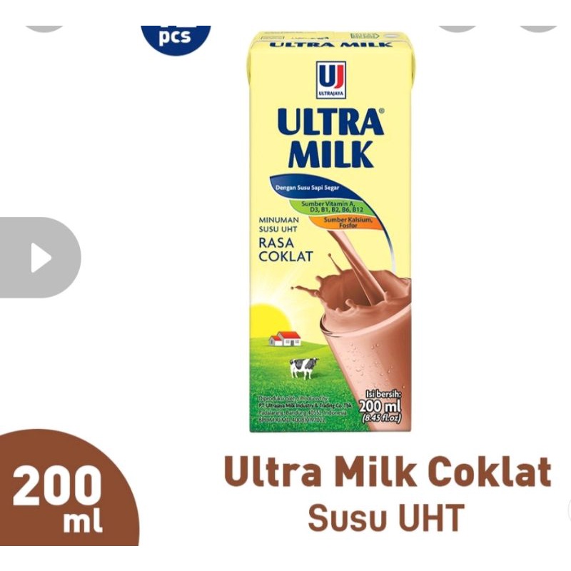 

susu ultra milk uht 200ml rasa cokelat