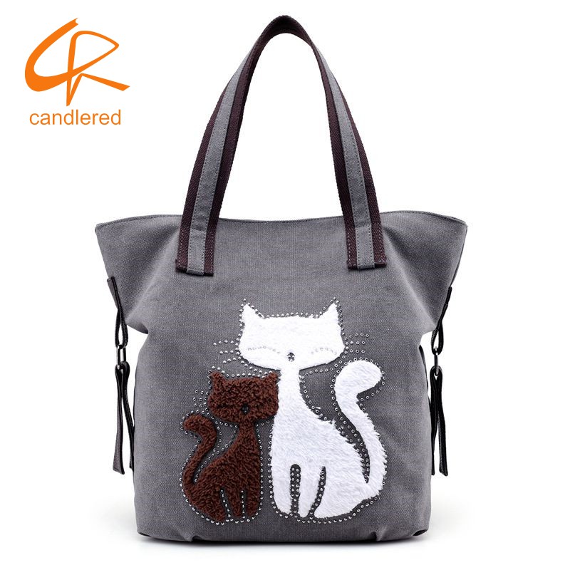 Tas Handbag Tote Besar Motif Kucing Warna Abu Abu