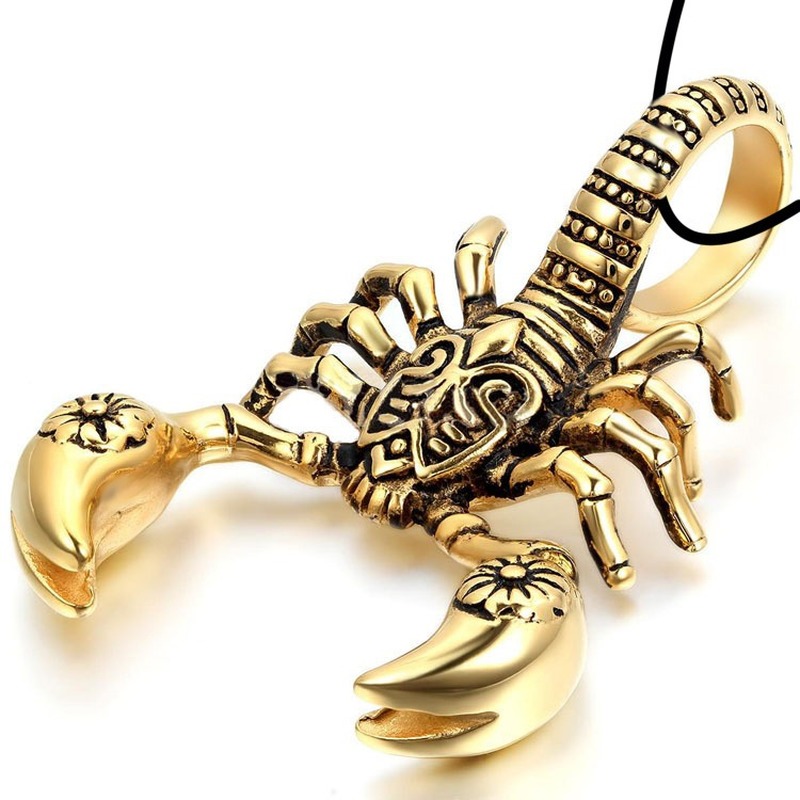 Kalung Tali Kulit Liontin Kalajengking Bahan Stainless Steel Gaya Vintage Punk Untuk Pria