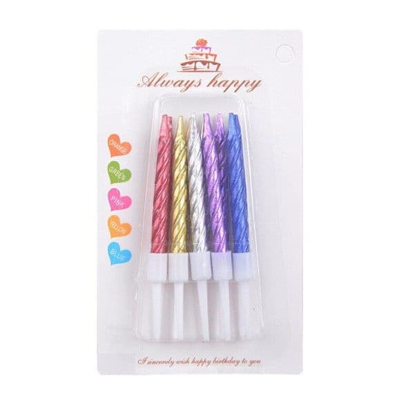 JT - Lilin Ulang Tahun Ulir / Spiral Pendek Metalik Isi 10 pcs Aneka Warna