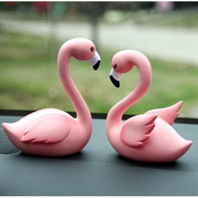 2 IN 1 SET Pajangan Dashboard Mobil Flamingo Couple POLOS 2 SIZE