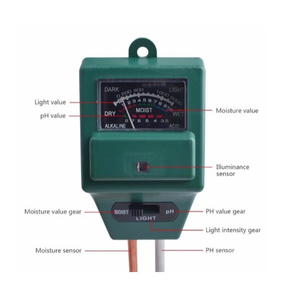 3 in1 PH Tanah KOTAK, Kelembaban, Cahaya Soil, Moisture, Light Meter Alat Ukut Berkebun