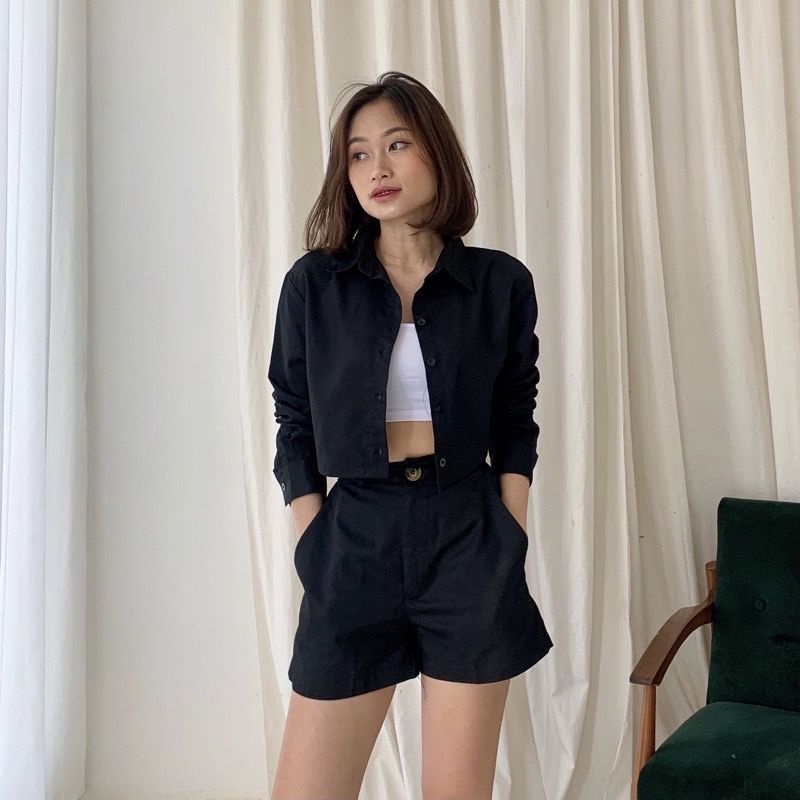 BEFAST - ZFS OOTD Wanita Kemeja LILY / JOLBI POPLIN COTTON CROP SHIRT / Kemeja Wanita Crop / Outfit Selebgram Terbaru 2022 / Atasan Lengan Panjang Crop / Kem Polos Casual / Kemeja Crop Trendy