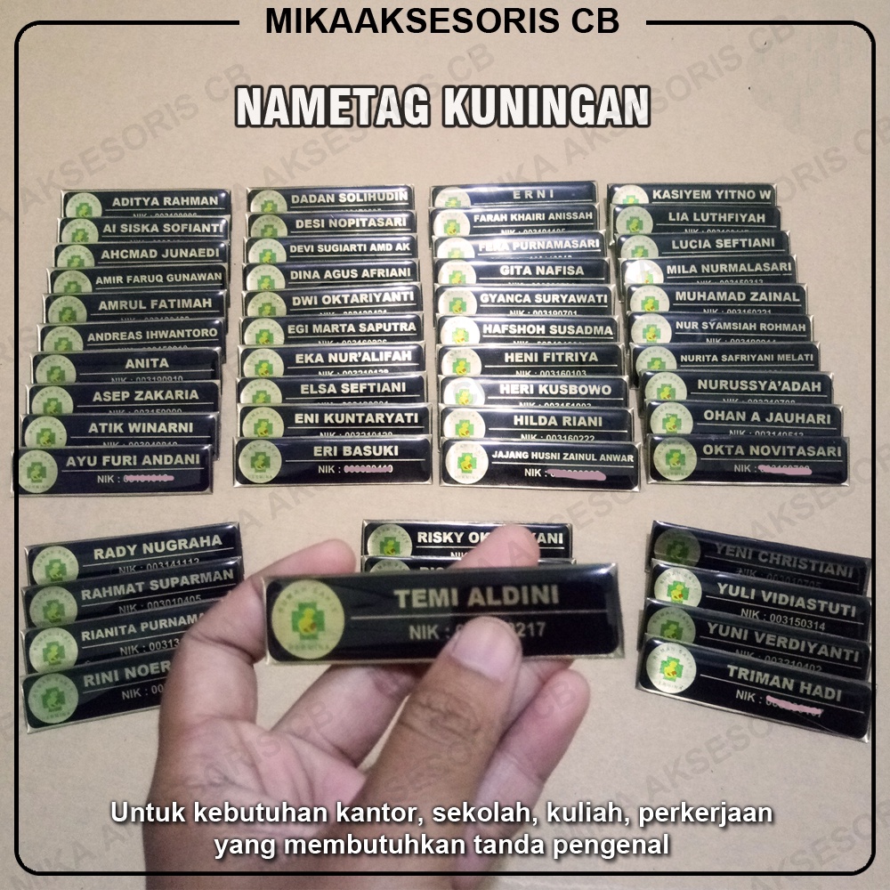 

MC - Nametag papan nama dada kuningan dan akrilik lebih mengkilap dan tahan lama