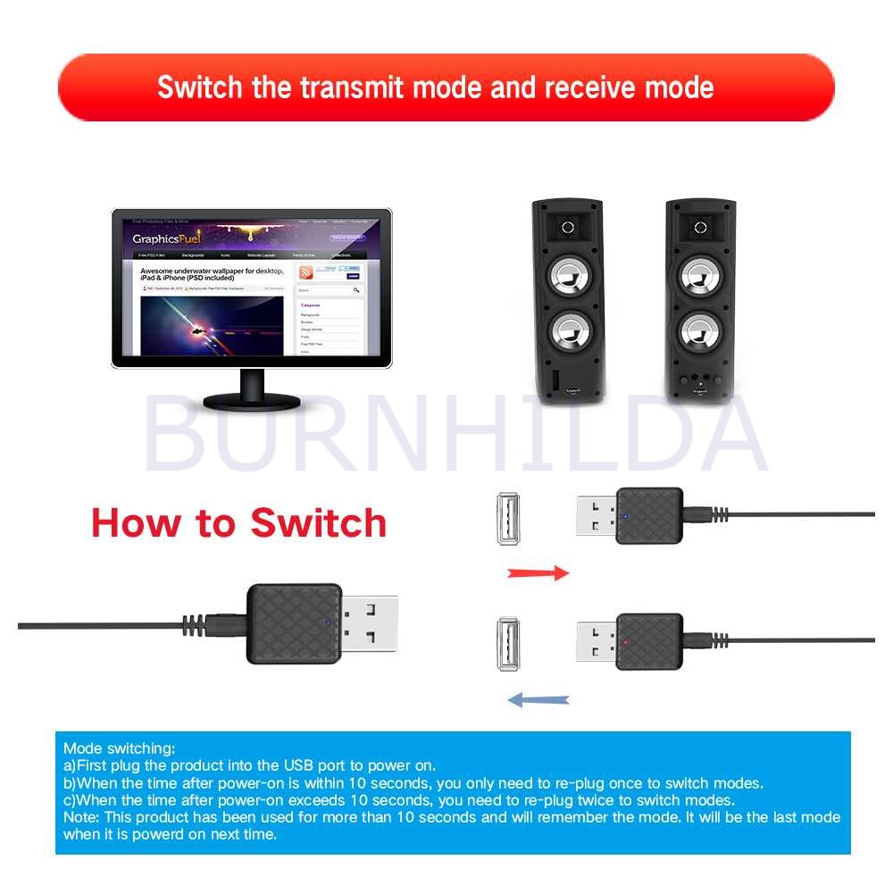 Bluetooth 5.0 Transmitter Receiver Audio Adapter mobil motor burnhilda