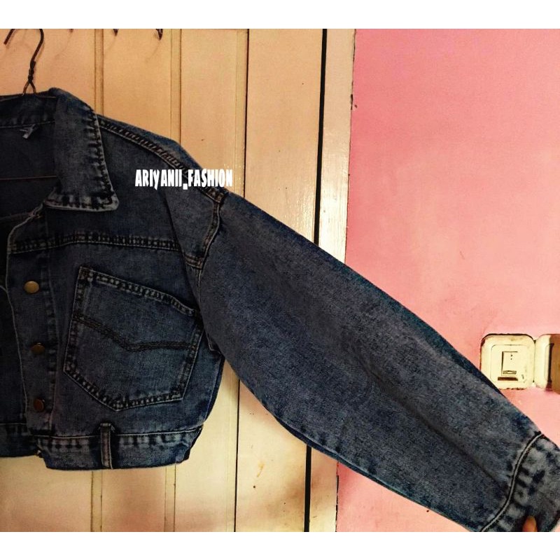 ARN - JAKET JEANS CROP WANITA JACKET JINS DENIM Model KANCING BELAKANG ZARA BARU OVERSIZE CEWEK MURAH KEKINIAN KOREAN Snow