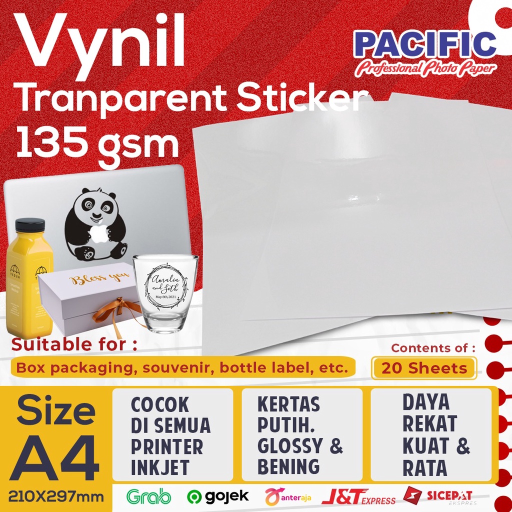 

Blue Pacific Kertas Stiker Transparant Sticker Paper Vinyl Inkjet A4 135 Gsm