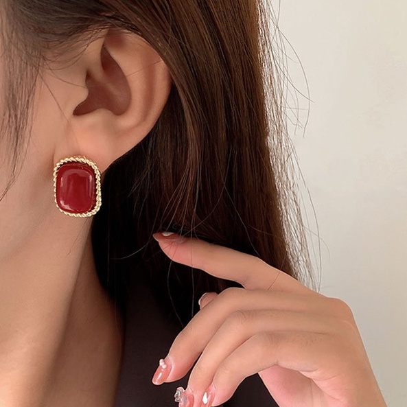 2023baru Retro Merah Anting Wanita Mutiara Stud Earrings Fashion Klasik Anting