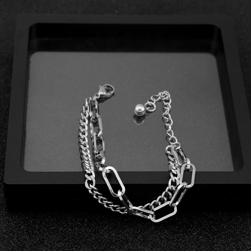 Double-layer Korean fashion personality men's and women's titanium steel chain bracelet