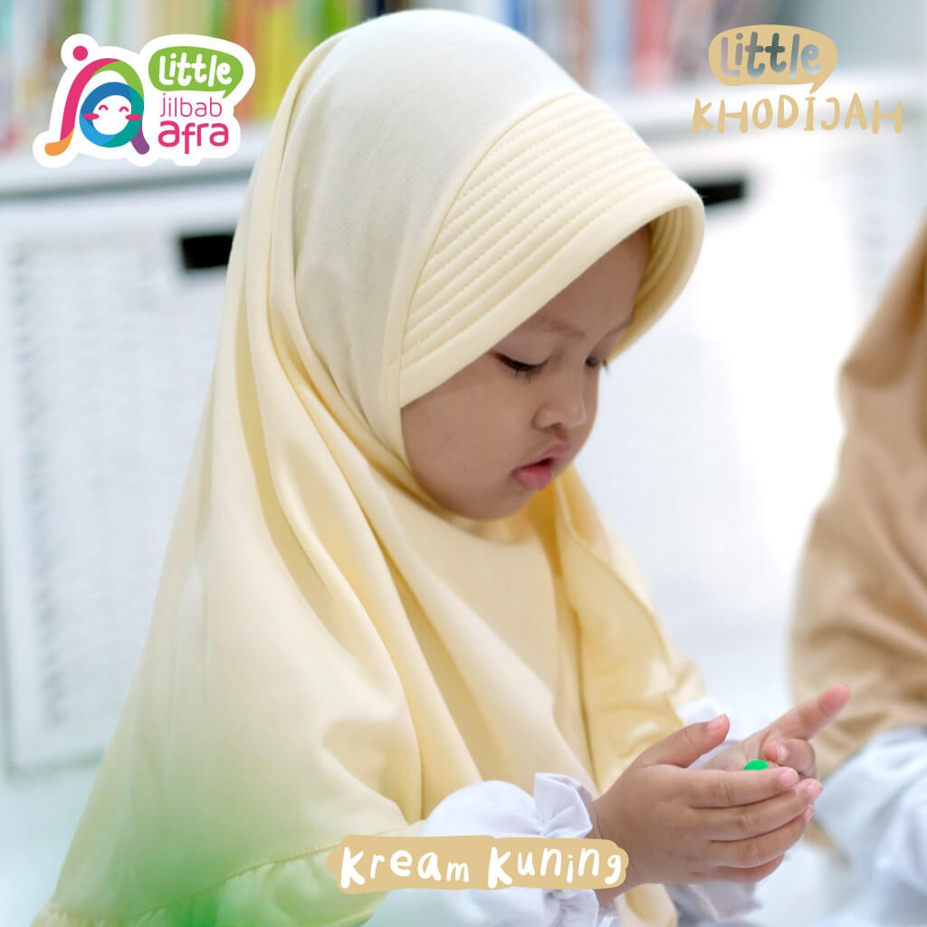 Jilbab Instan Anak Little Khodijah Krem Kuning - Little Jilbab Afra - Bahan Kaos, Adem &amp; Lembut