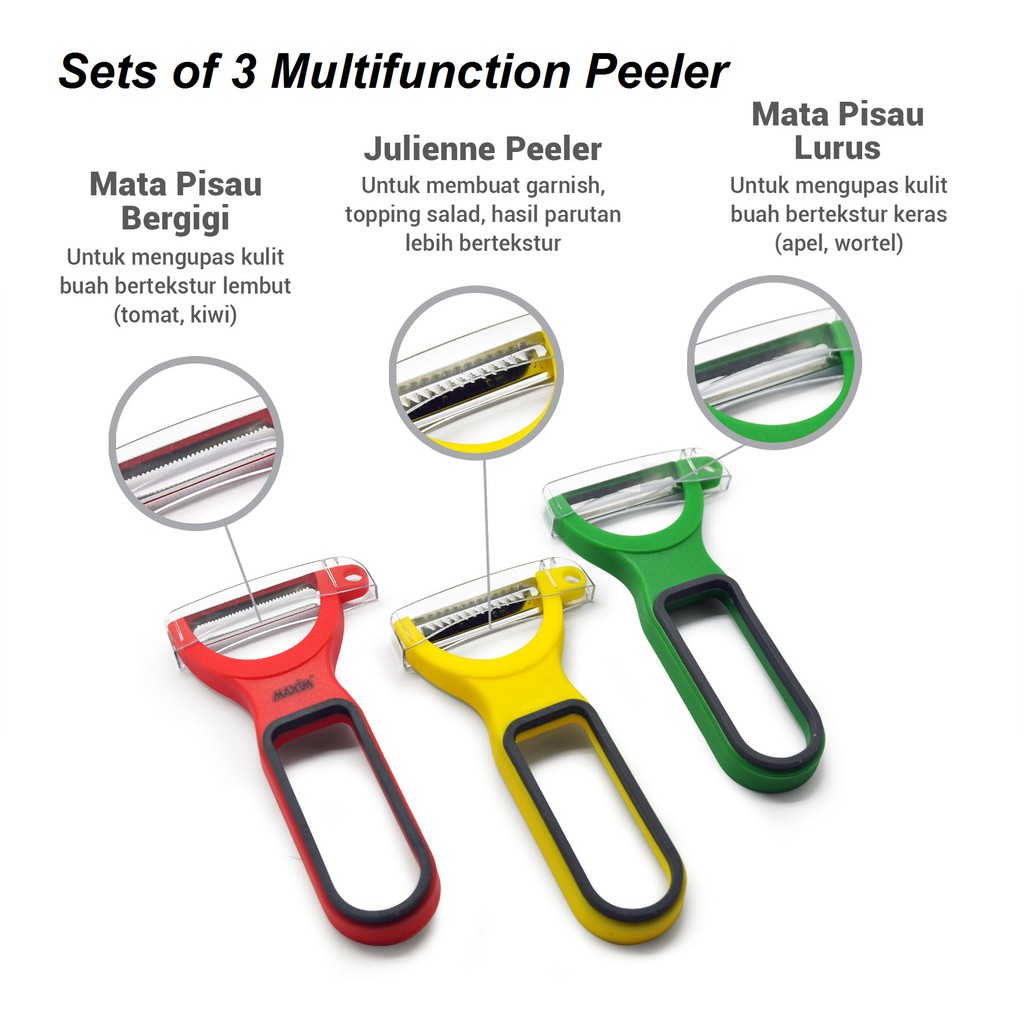 Maxim Tools Multifunction Peeler 3pcs Set Alat Pengupas Sayur / Buah / Bahan Makanan Stainless-1