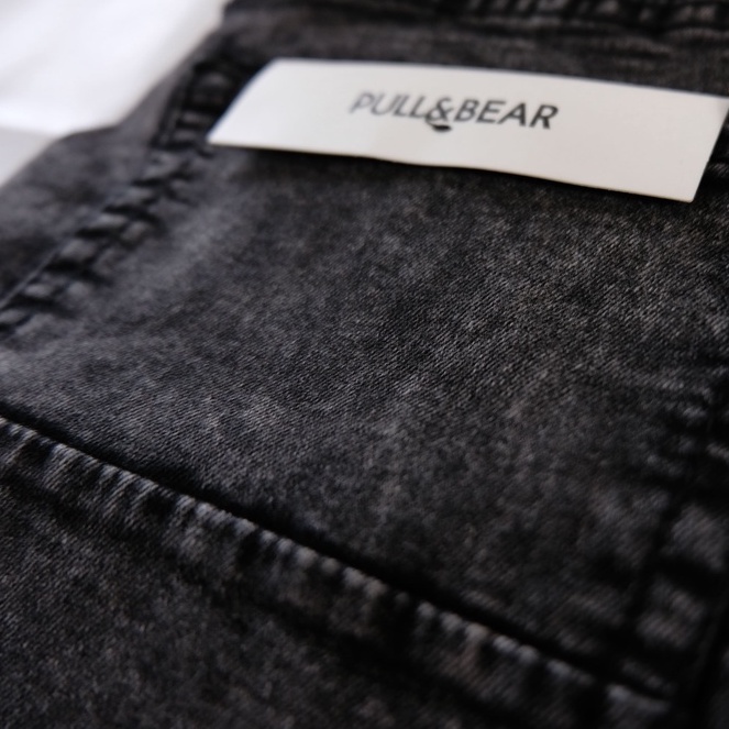 CELANA JEANS PRIA PULL&amp;BEAR BLACK ACID SKINNY STRETCH PULLANDBEAR PULL &amp; BEAR PULL AND BEAR PENSIL