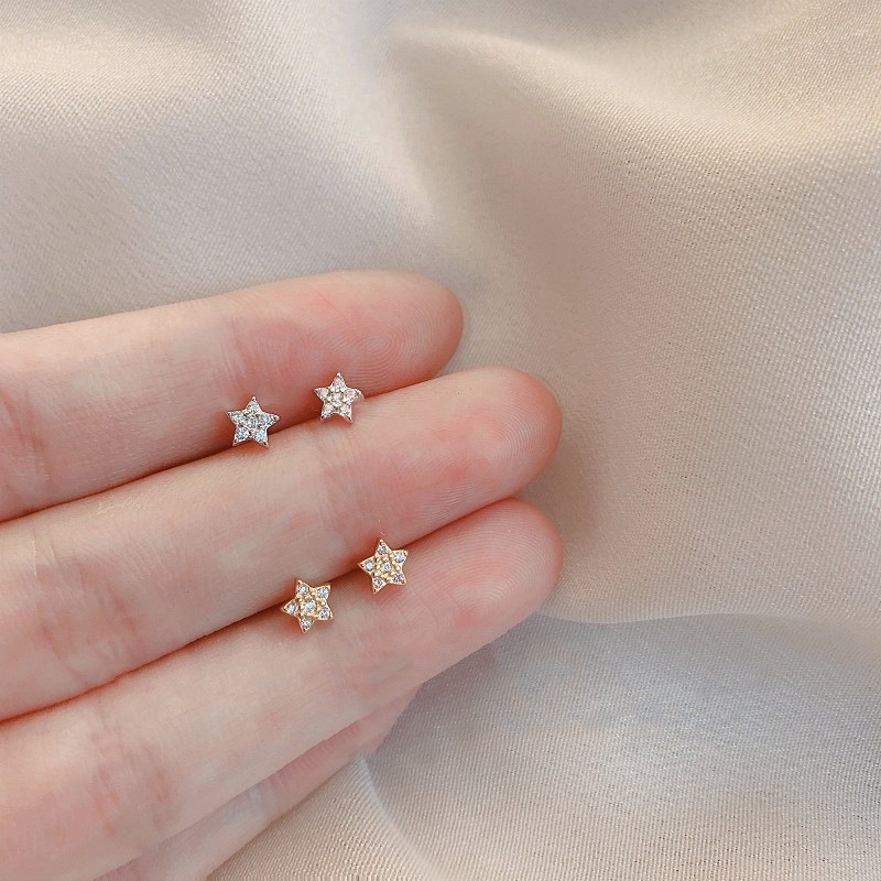 We Flower Korea 14K Emas CZ Zirkon Bintang Stud Anting Untuk Wanita Gadis Elegan Fashion Telinga Perhiasan Hadiah