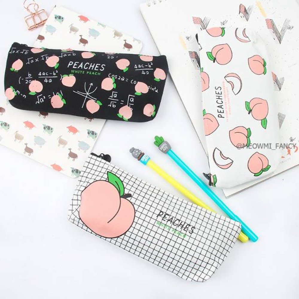 

Pencil Case Organizer Bag Tempat Pensil Motif Peach Buah Pouch ATK