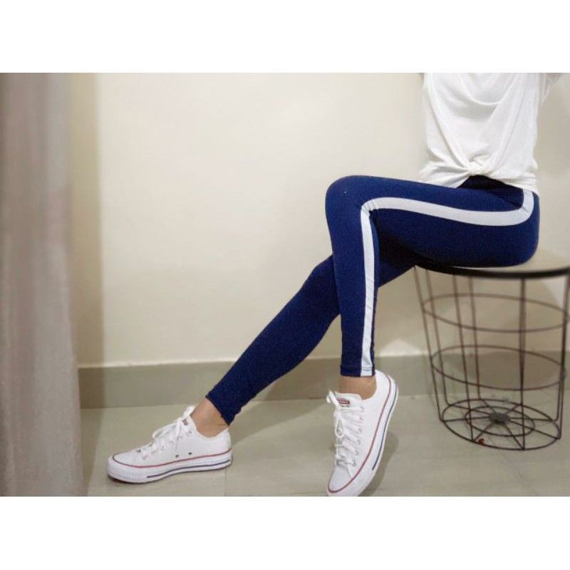 legging Wanita panjang List/strip/line putih jumbo BB 65-85kg