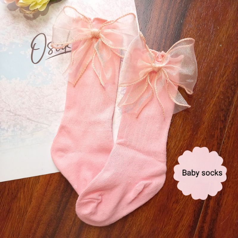 (GANBARU) KAOS KAKI PANJANG ANAK | KAOS KAKI BAYI PEREMPUAN | KAOS KAKI PITA LUCU | BABY SOCKS PREMIUM QUALITY