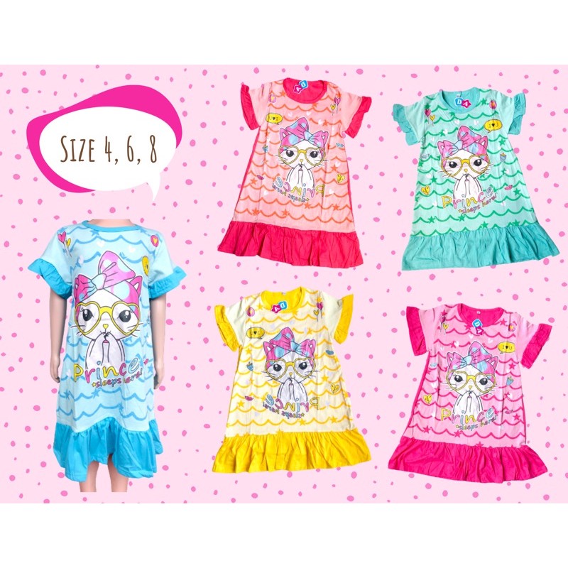 Dedina Ruffle Dress Kids Size 4-8 Motif Lucu | Daster Kriwil Anak Perempuan / Daster Katun Anak