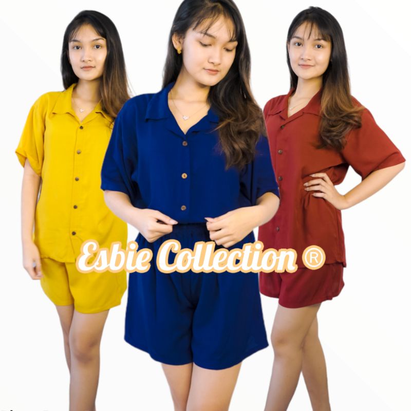 Esbie SETELAN PIYAMA PENDEK POLOS WANITA TERLARIS FIT TO XL