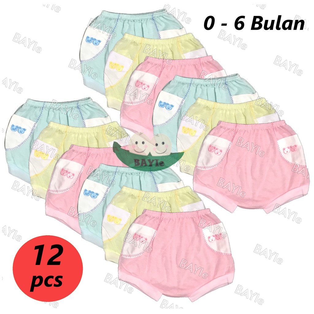 BAYIe - 12 Pcs Celana Pendek/Segitiga Bayi Model Kantong MF umur 0-6 bulan/celana kodok