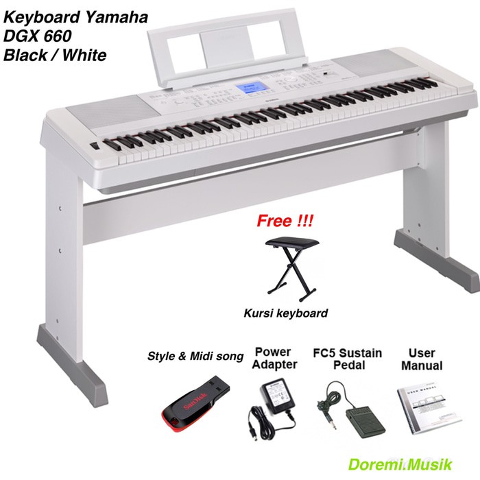 Keyboard Yamaha DGX 660 Black/ White original resmi Paket complite