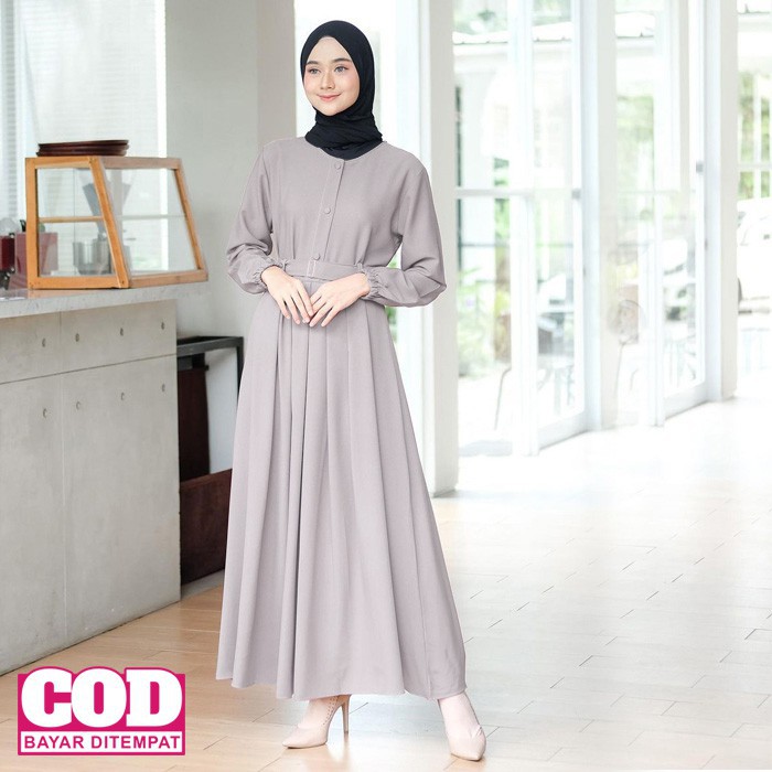 Baju Gamis Wanita Muslim Terbaru Sandira Dress cantik Murah kekinian GMS01 WN 1-MNA ABU