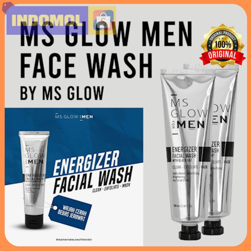 Ms Glow Men Energizer Facial Wash Sabun Cuci Wajah Pria 3in1 Original asli Ori Facialwash Scrub dan 