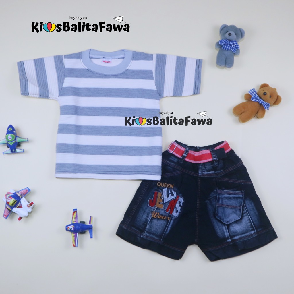 Setelan Salur Jeans uk 1-2 Tahun / Kaos Anak Murah Celana Jeans Anak Murah Setelan Anak Murah