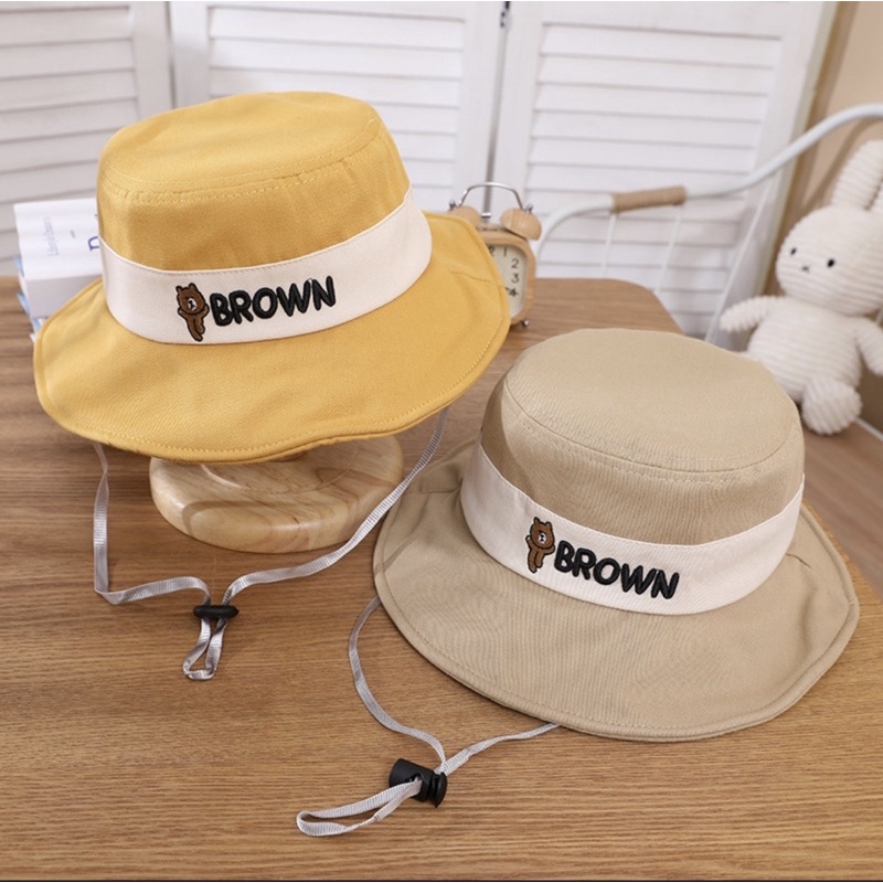 7 tahun keatas Topi Bucket Anak Model Brown Dengan Tali