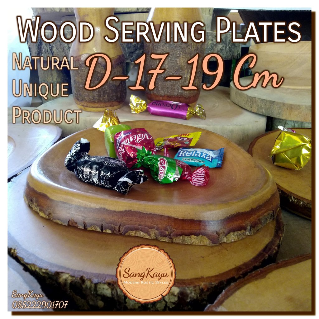 Natural Wood Serving Plates 17-19 cm Tray piring saji nampan kayu