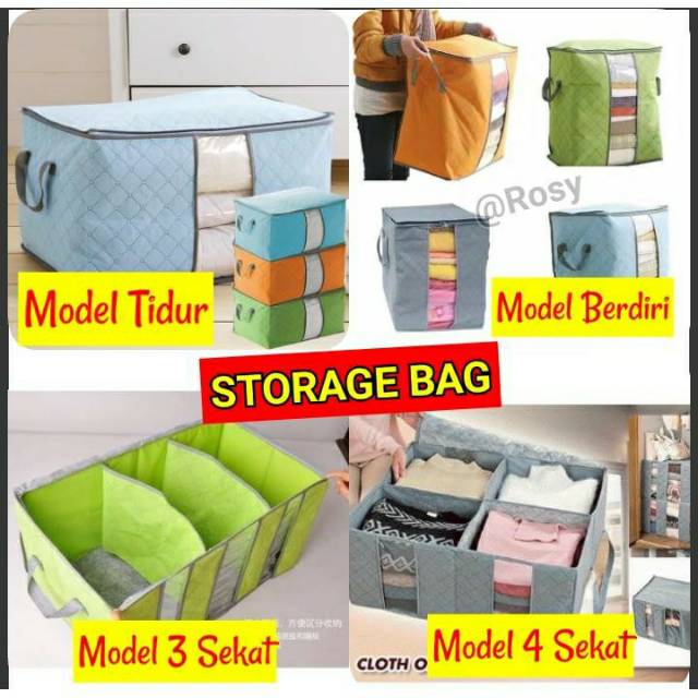 STORAGE Bamboo Storage Box Tampat penyimpanan Baju tempat bedcover Storage 3 sekat 4 sekat