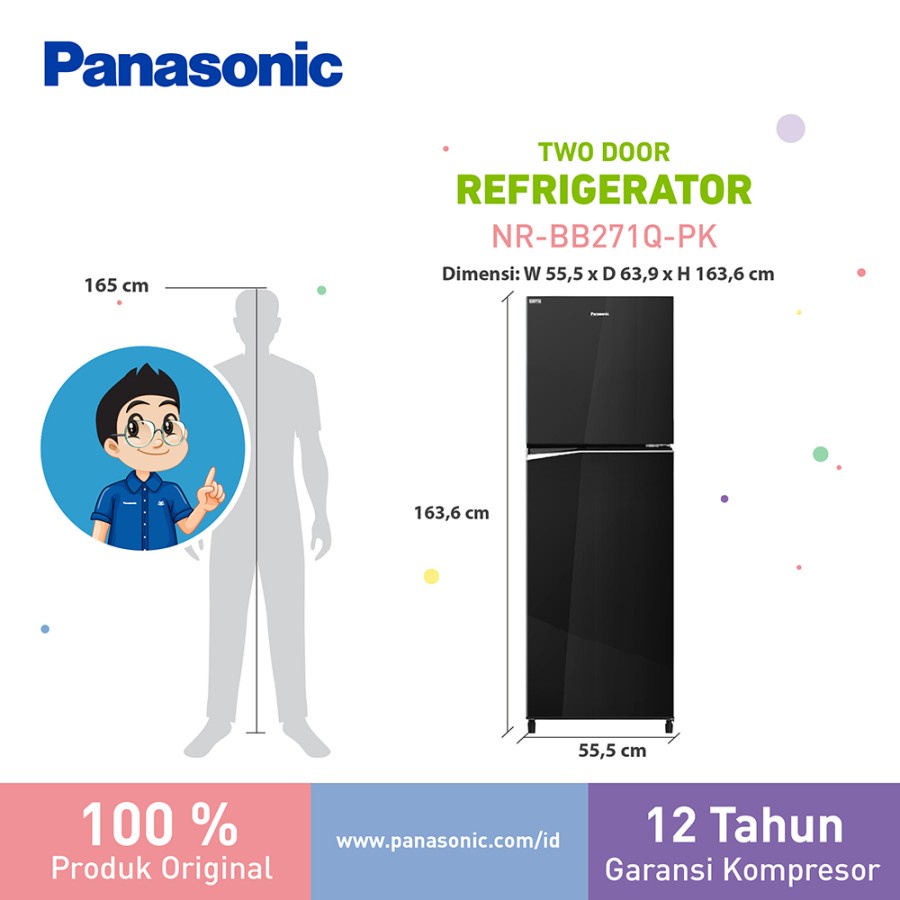 Panasonic Refrigerator 2 Doors 266 Liters BB271Q-PK Kulkas 2 Pintu / NRBB271Q-PK / NRBB271QPK