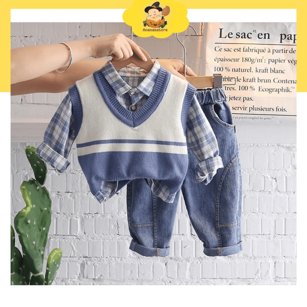 Ananakstore - Setelan Anak RAJUT / Setelan Anak keren Setelan premium Motif RAJUT BIRU DAN YELLOW