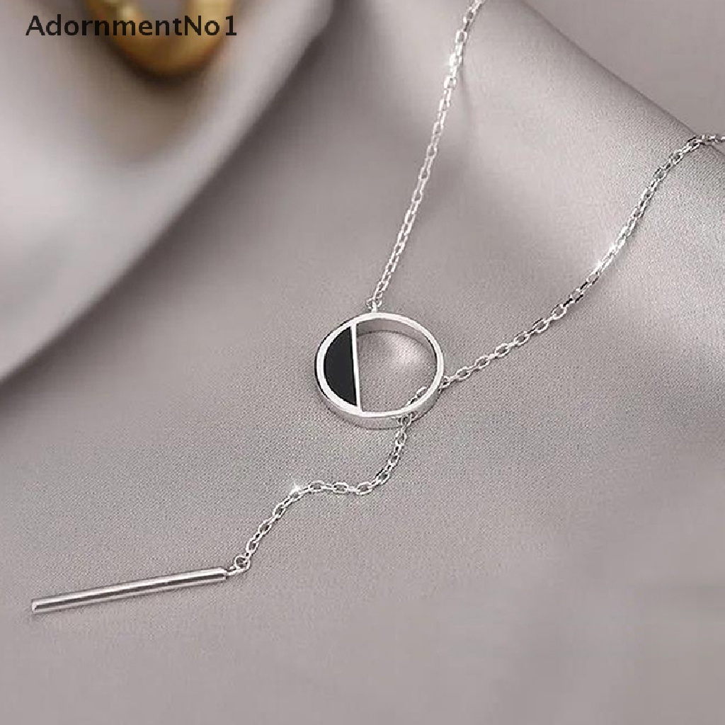 (AdornmentNo1) Kalung Choker Silver Bentuk Bulat / Persegi Panjang Untuk Hadiah Ulang Tahun